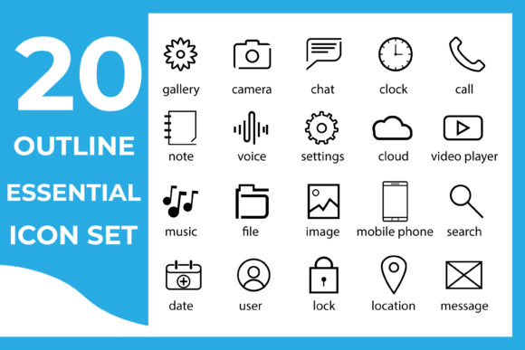 20 Outline Essential Icon Pack Vector for Graphics and Icons