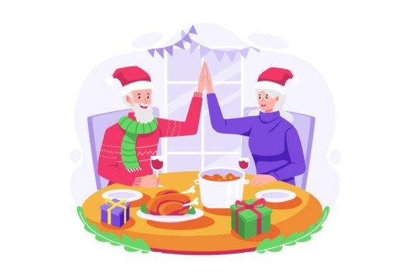 Christmas Dinner Party Illustration for Branding and Packaging
